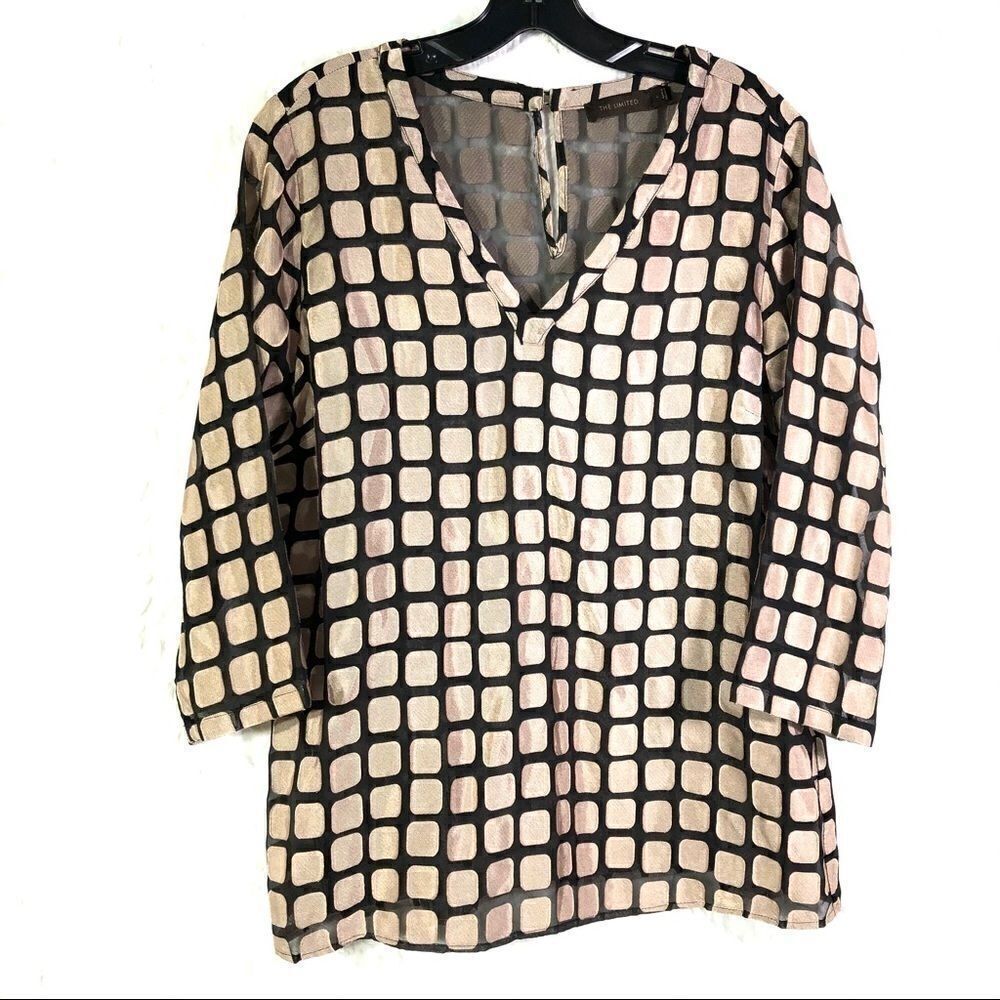 The Limited | Black gold geometric print shirt L